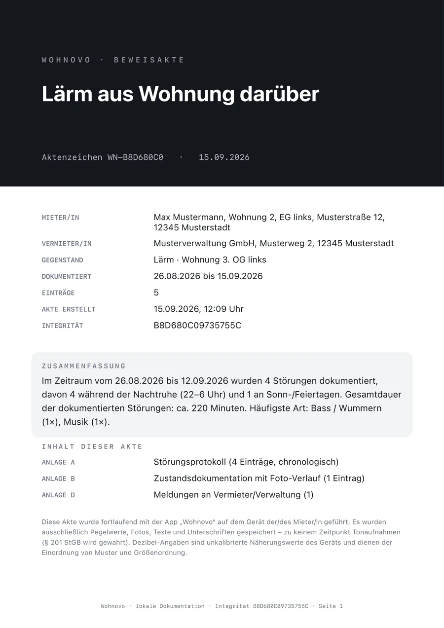 Deckblatt einer Beweisakte mit Aktenzeichen und Anlagenverzeichnis