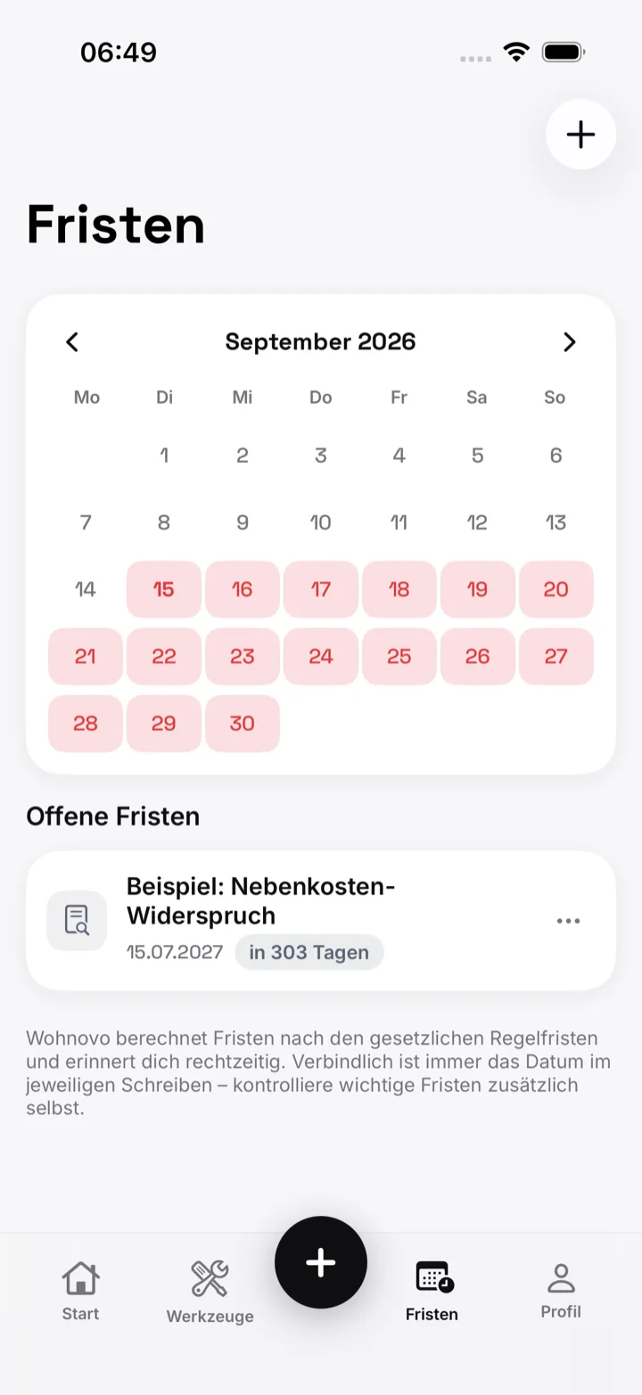 Fristen-Kalender mit laufender Frist